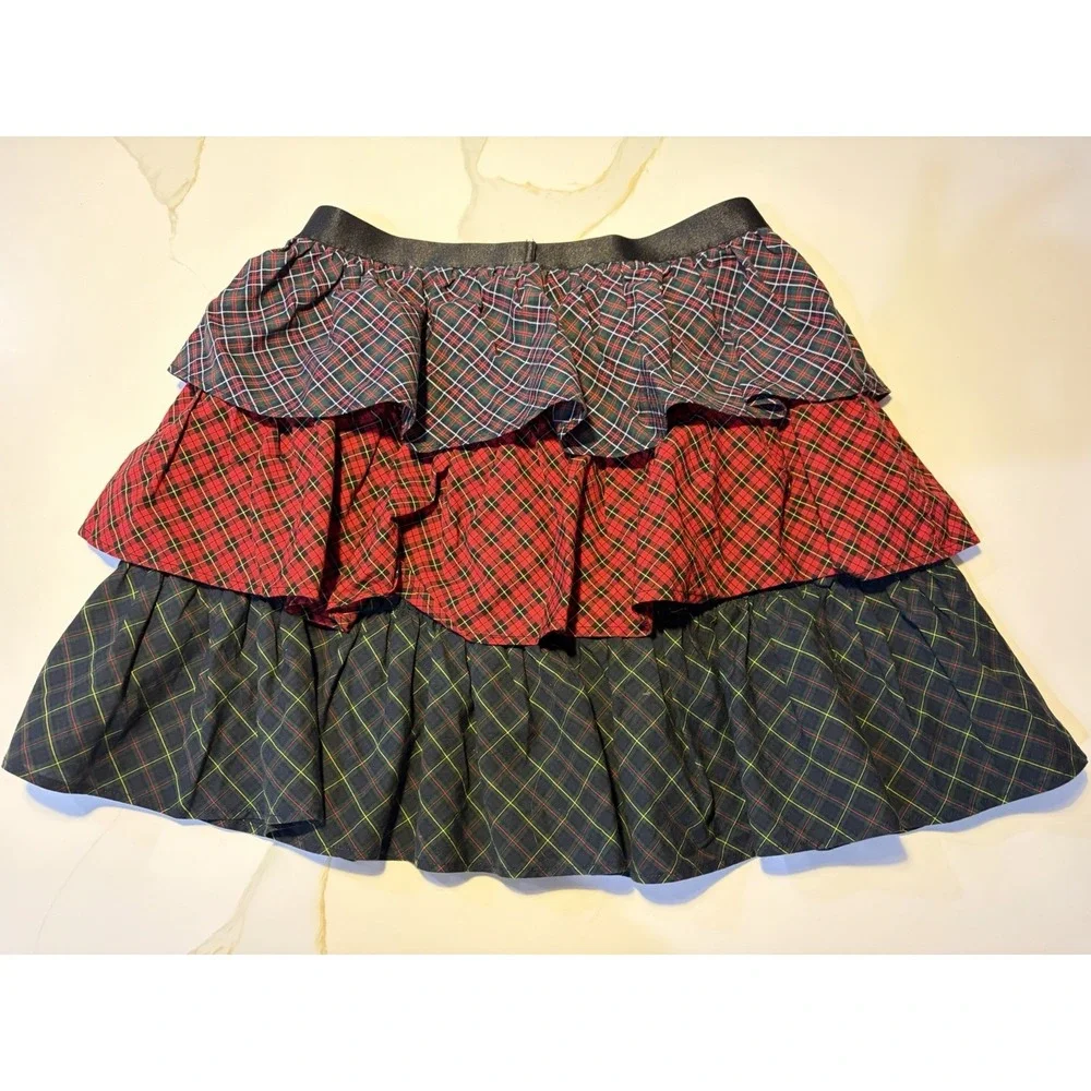 Polo Ralph Lauren Girls Plaid Tiered Ruffle Skirt Size L 12-14 Preppy Holiday